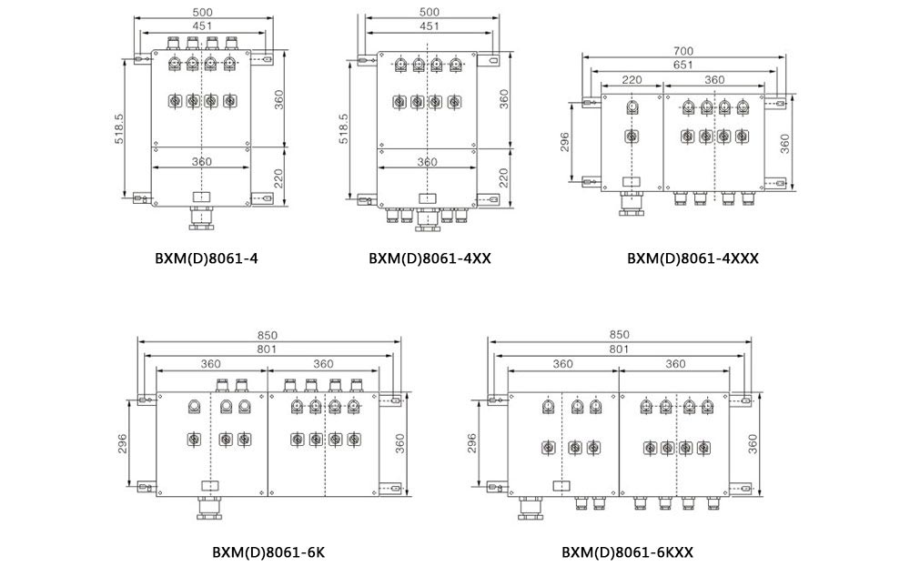 BXM（D）8061動力照明防腐防爆配電箱外形及安裝尺寸舉例
